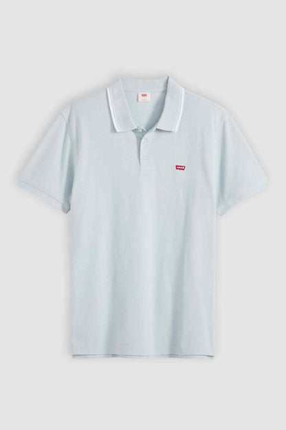 Levi's light blue polo shirt with button placket and white-edged collar