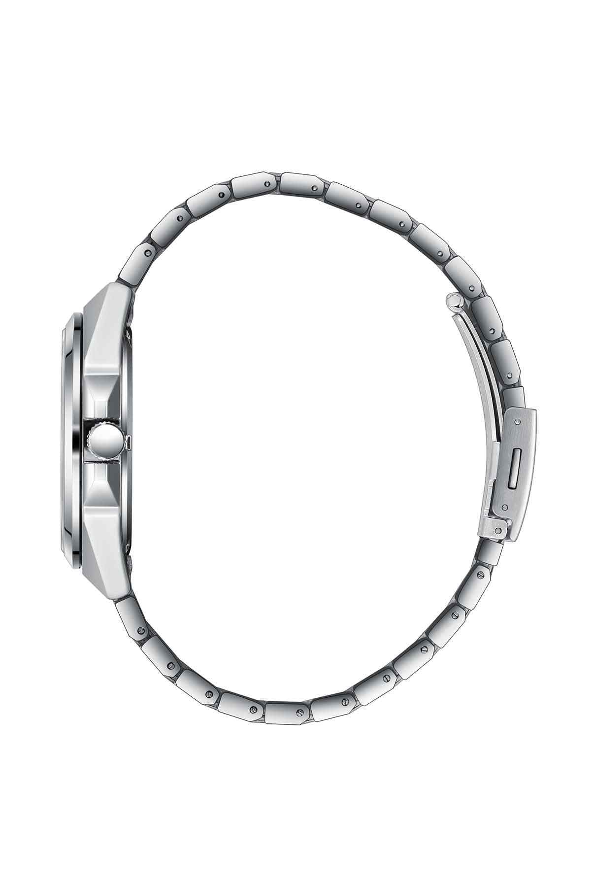 Lee Cooper wristwatch bracelet in silver, side profile with metal link details