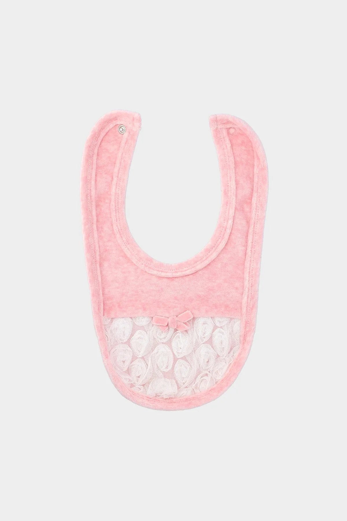BABYSHOP pink baby bib with floral front panel and snap closure