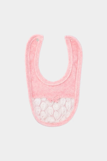 BABYSHOP pink baby bib with floral front panel and snap closure