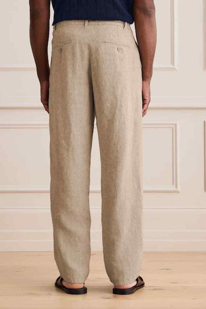 Taupe drawstring trousers with elastic waist and side seam pockets