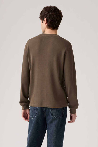Levi's brown crewneck pullover sweatshirt, back view, long sleeves