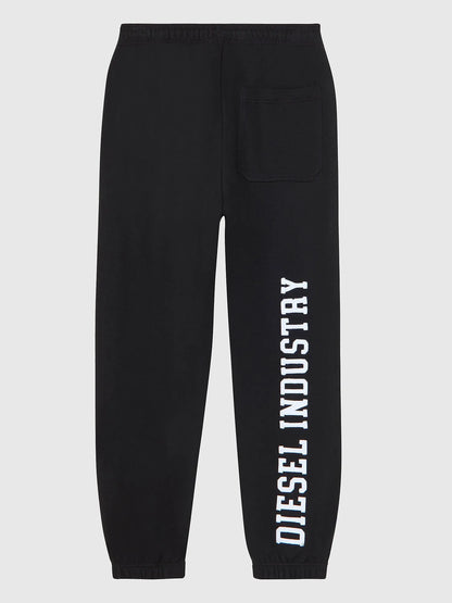 Black logo track pants with front pocket and vertical DIESEL INDUSTRY leg print