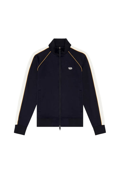 Diesel black track jacket with full zip, stand collar, orange trim on sleeves