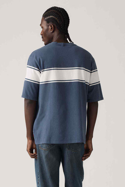 Levi's striped crewneck T-shirt, back view, blue with white horizontal stripes