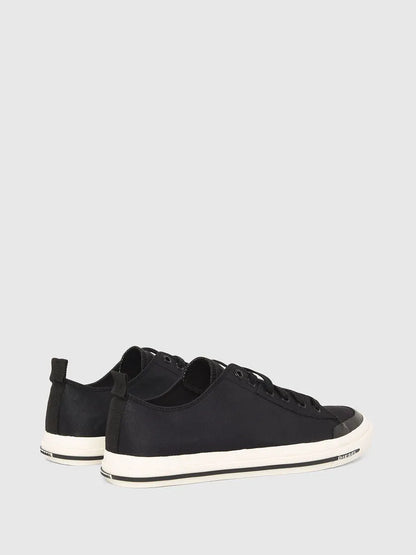 Black Diesel low-top sneakers set, lace-up design with white rubber midsole