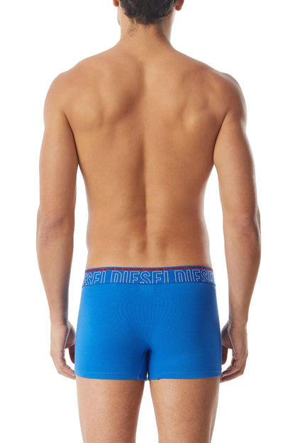 Men's blue boxer briefs, back view, elastic logo waistband
