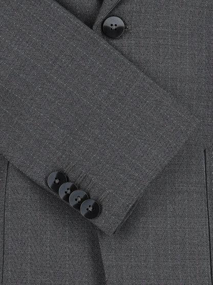Grey blazer cuff with three buttons and notch lapel