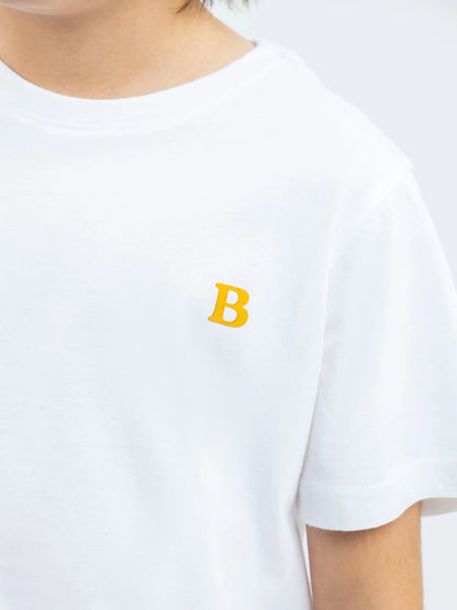 Brumano boys white cotton T-shirt with yellow B logo on chest