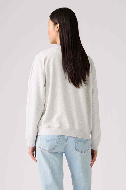 Grey crewneck sweatshirt, long sleeves, ribbed cuffs