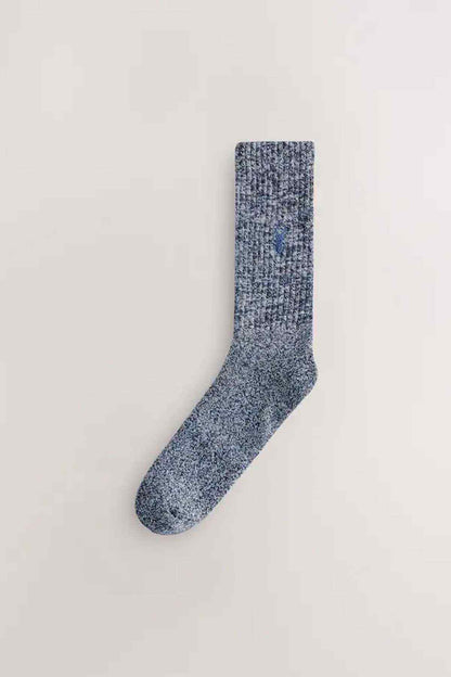 Single light blue heather knit sock with ribbed cuff