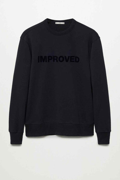 Dark navy crewneck sweatshirt with 'IMPROVED' front print