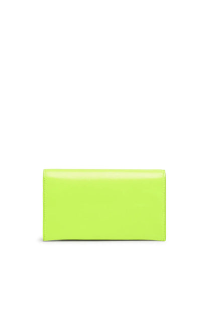 Lime-green leather flap mini bag with smooth back panel and top edge stitching
