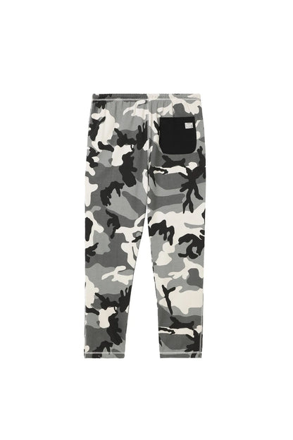 Diesel grey camouflage jogger pants, straight leg cuffs and stitched patch