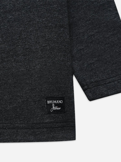 Brumano junior dark grey cotton sweatshirt hem with logo label patch