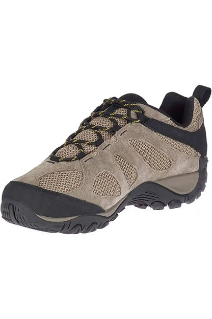 Merrell hiking shoes, side profile with black outsole, lace-up design, and padded collar.