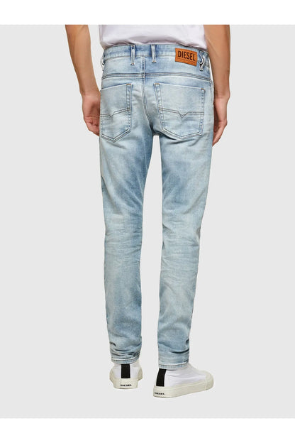 Diesel light blue denim jeans with back patch logo and multiple rear pockets
