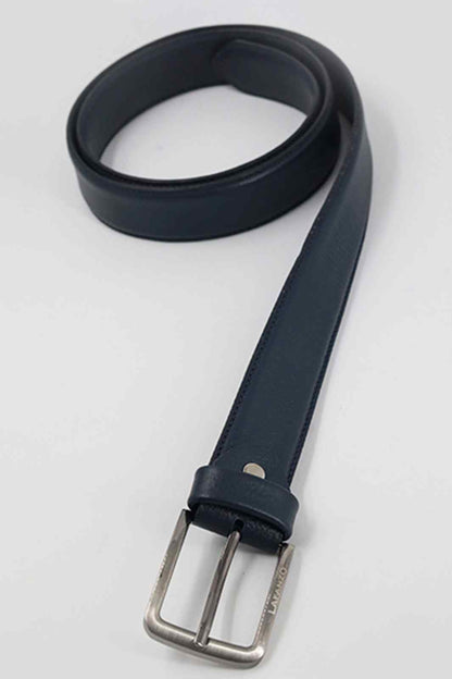 Lafanzo dark blue leather belt with metal buckle