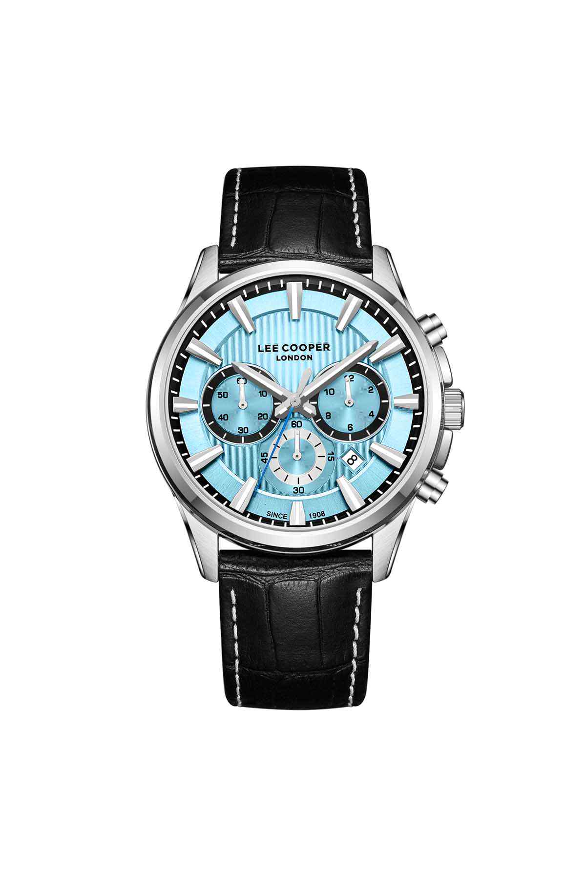 Lee Cooper men’s wristwatch with black leather strap and blue chronograph dial