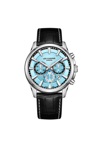 Lee Cooper men’s wristwatch with black leather strap and blue chronograph dial