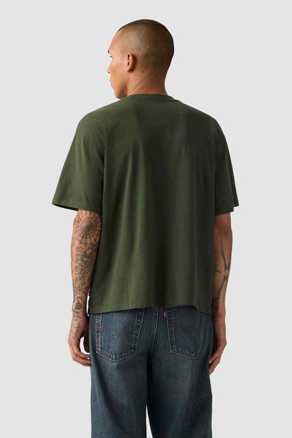 Green T-shirt back view, plain crew neck with short sleeves