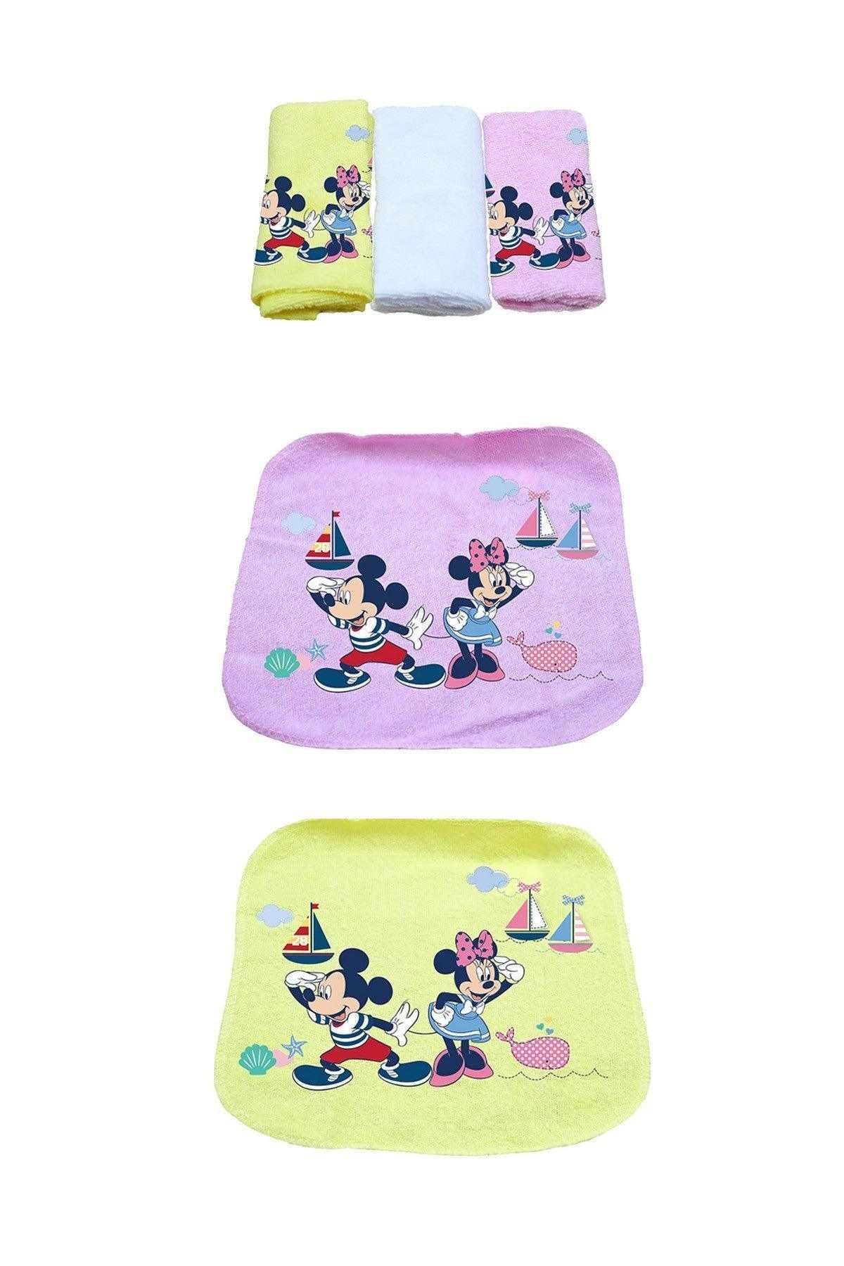 Multicolor baby washcloth set with Minnie & Mickey, three folded cloths