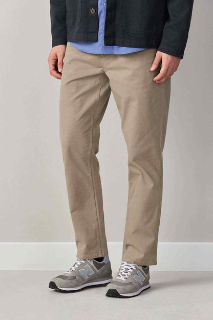 Tan chino pants with front fly and crease