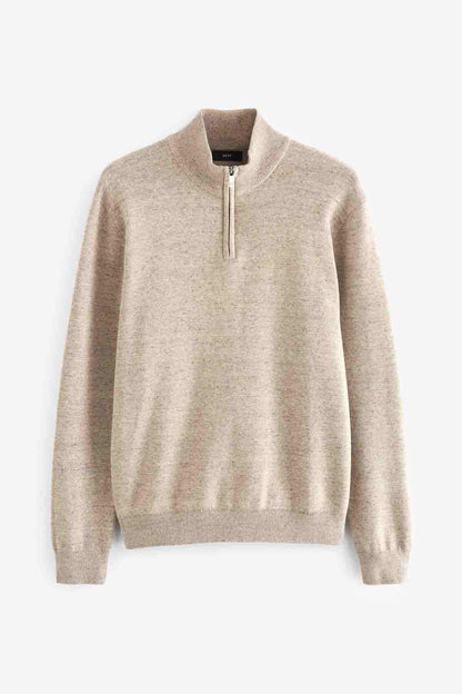 NEXT ecru half-zip sweater with stand collar and zip front