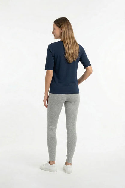 Women's dark grey heather leggings, full length with slim straight legs