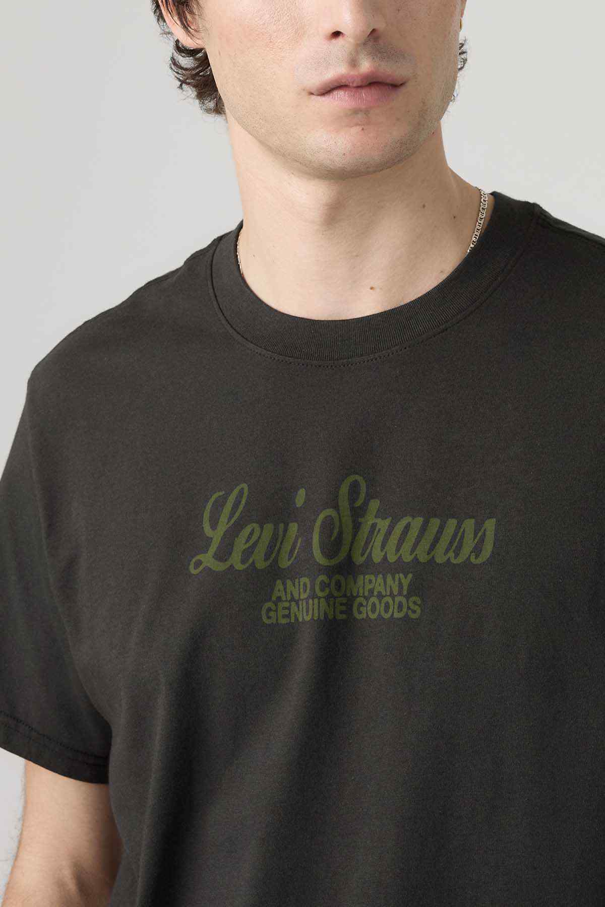 Levi's charcoal black T-shirt with green Levi Strauss front graphic