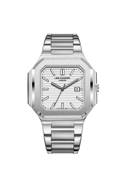Lee Cooper silver metal wristwatch with square dial and date window