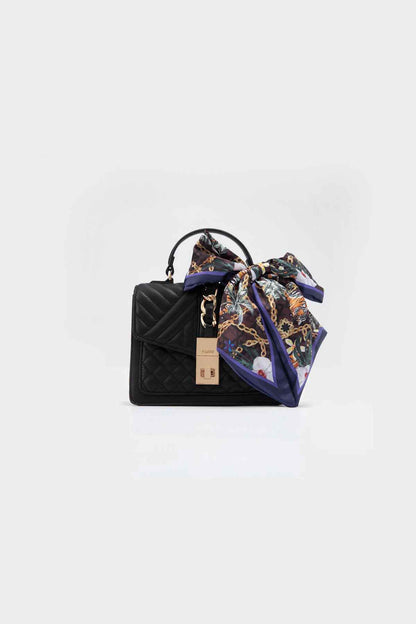 ALDO black quilted handbag with patterned scarf bow and top handle