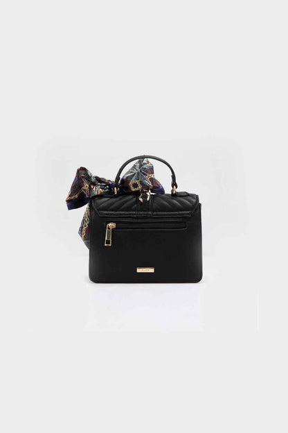 ALDO black quilted handbag with bow scarf and structured top handle