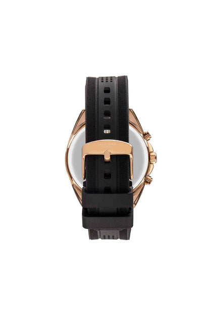 Lee Cooper wristwatch with black silicone strap and rose-gold case with crown