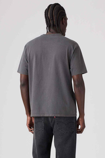 Grey T-shirt back view, plain crew neck with short sleeves