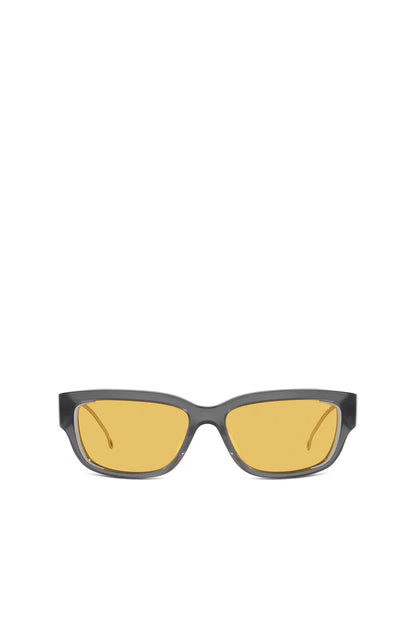 Rectangular sunglasses with dark frame and amber lenses