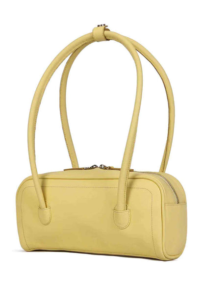HIBISCUS butter yellow mini handbag with two rounded handles and structured zip-top