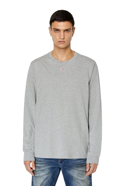 Grey Diesel crewneck long-sleeve shirt with small chest logo and ribbed hem