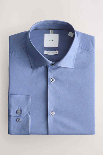 Blue dress shirt with pointed collar and button placket