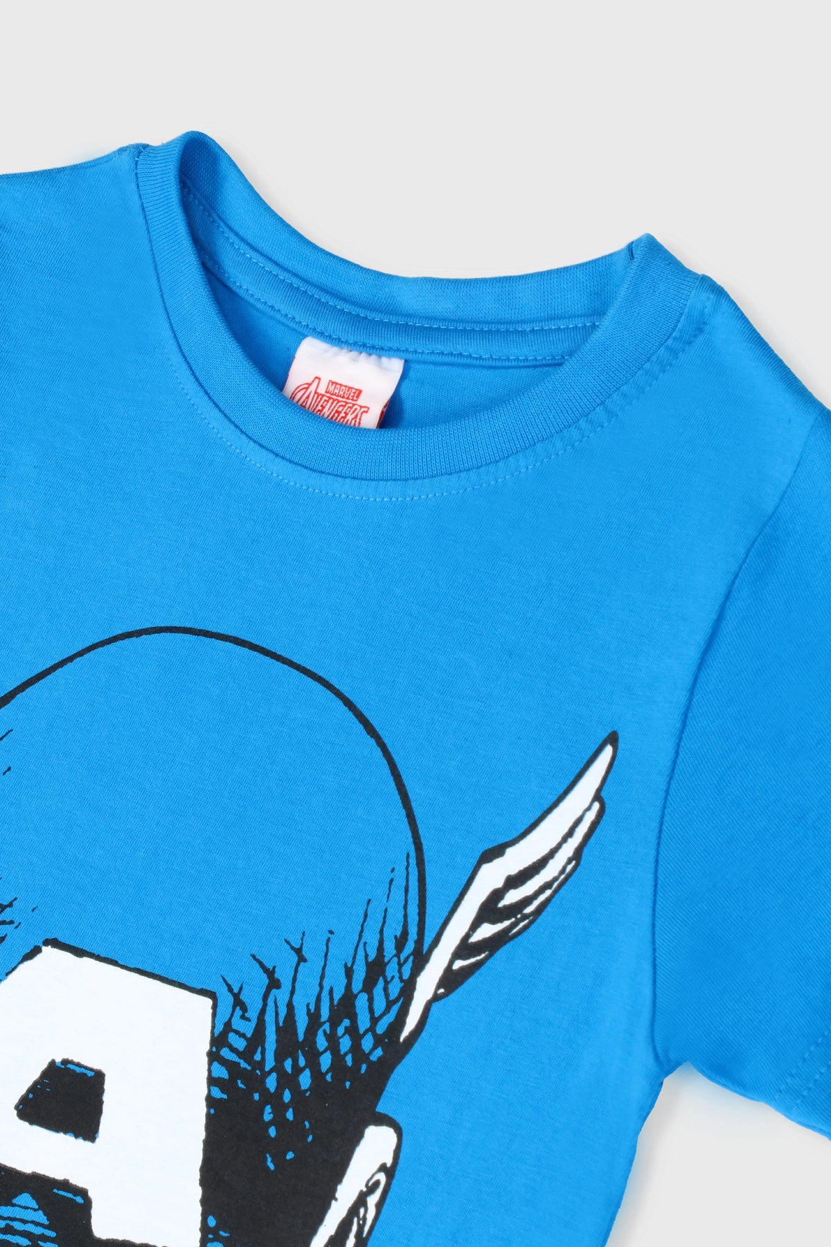 Blue graphic T-shirt with Marvel hero face print