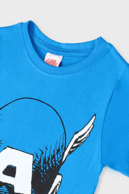Blue graphic T-shirt with Marvel hero face print
