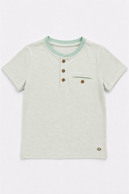 Light green boys henley T-shirt with button placket and chest pocket