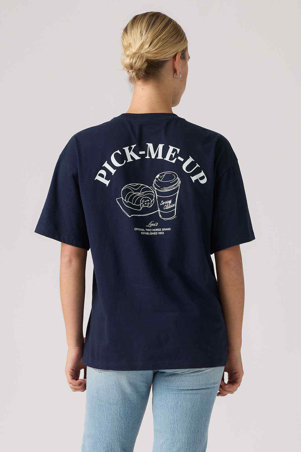 Levi's dark blue crew-neck T-shirt with large 'PICK-ME-UP' back print