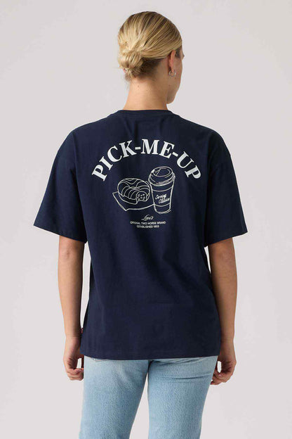 Levi's dark blue crew-neck T-shirt with large 'PICK-ME-UP' back print