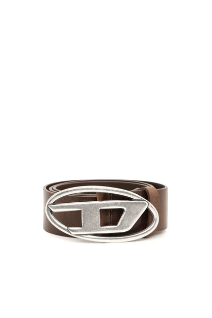 Diesel brown leather belt with silver oval buckle