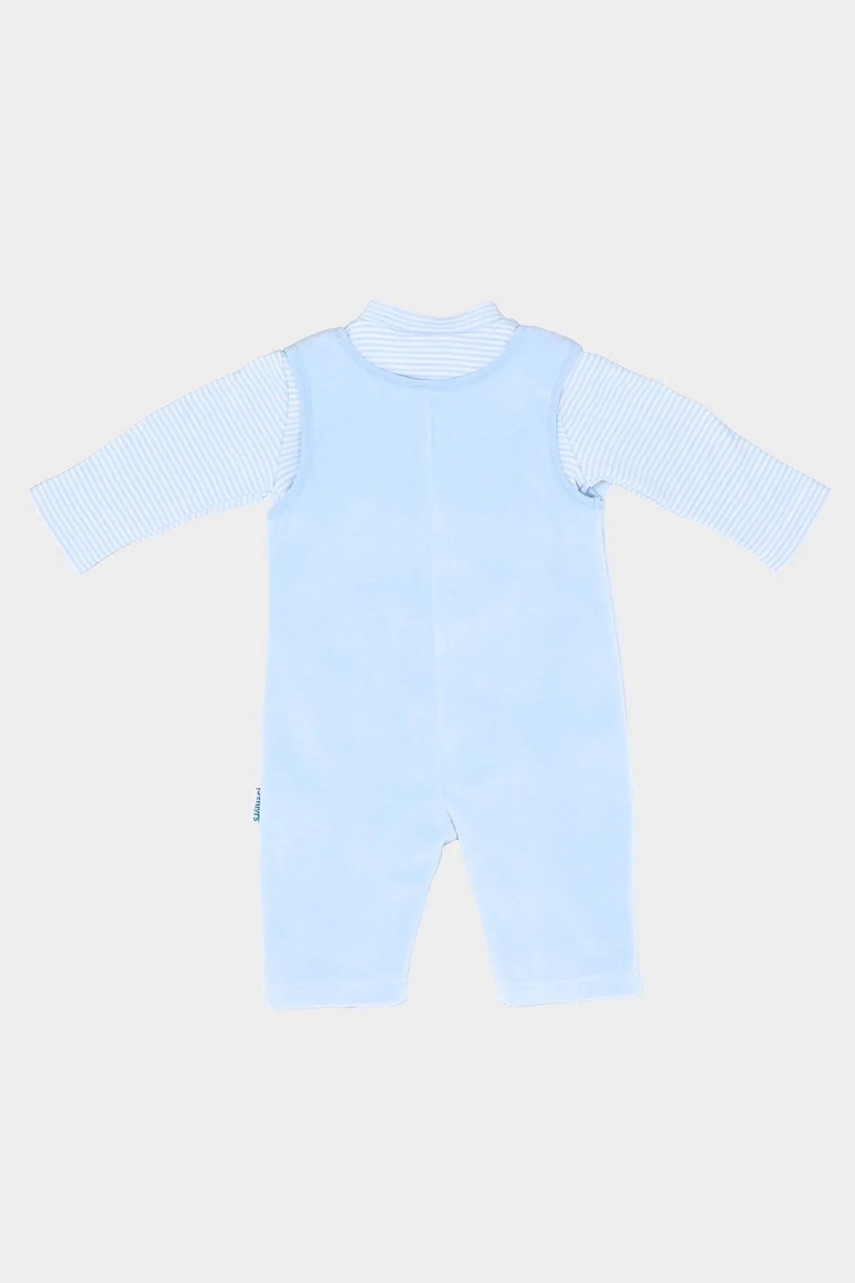BABYSHOP light blue footed romper with striped long sleeves