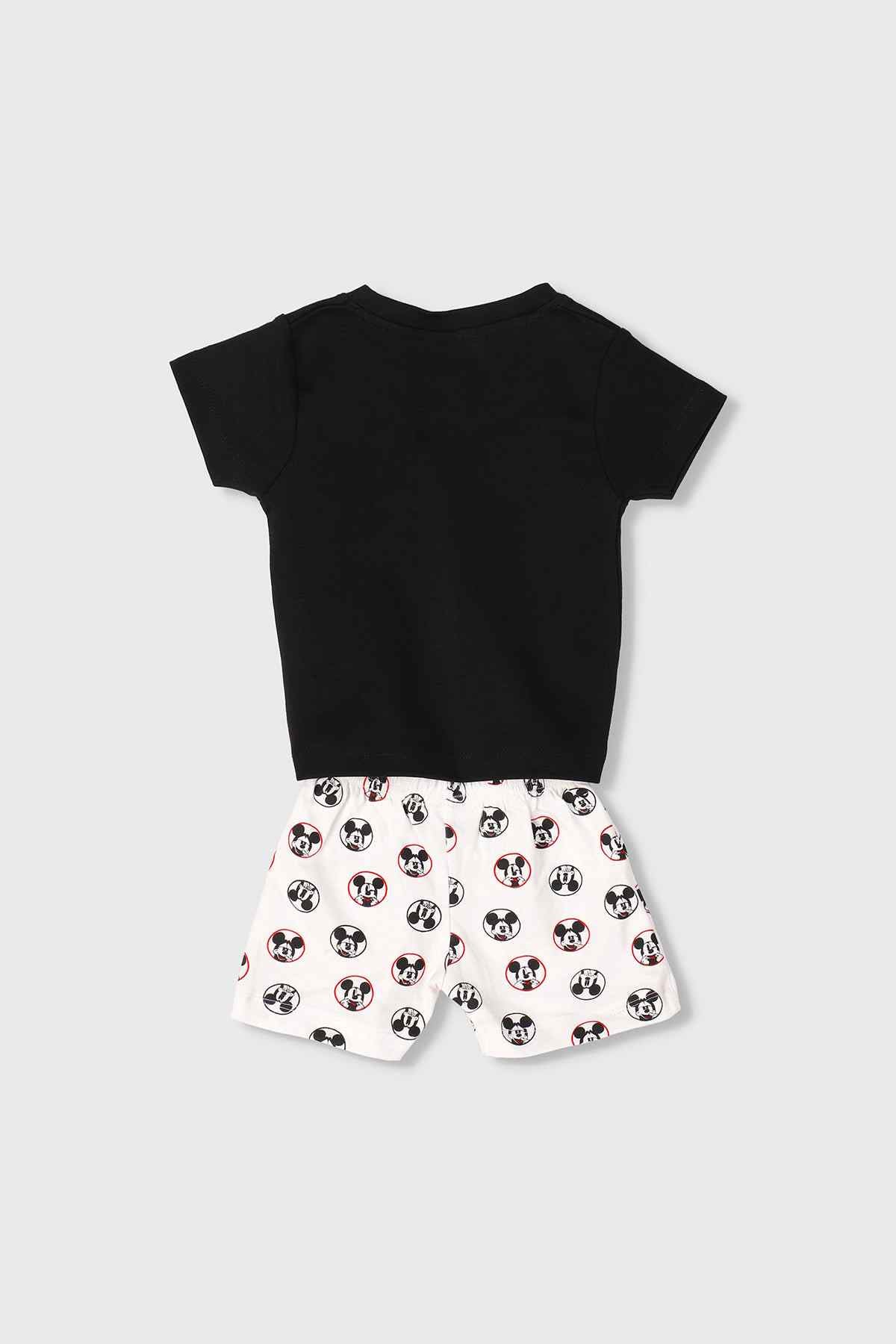 Kids DISNEY pajama set with plain black back T-shirt and Mickey-pattern shorts