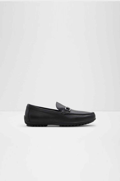 ALDO black loafer with metal bit strap, side view