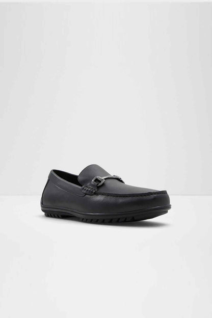 ALDO black loafer with metal bit strap, front view