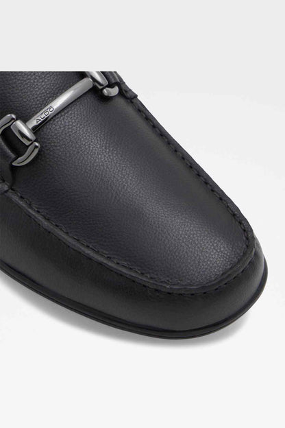 ALDO black leather loafer upper with metal bit and stitched seam
